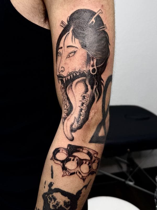 Geisha-demon tattoo by Will at COLDBLOOD Tattoo Studio